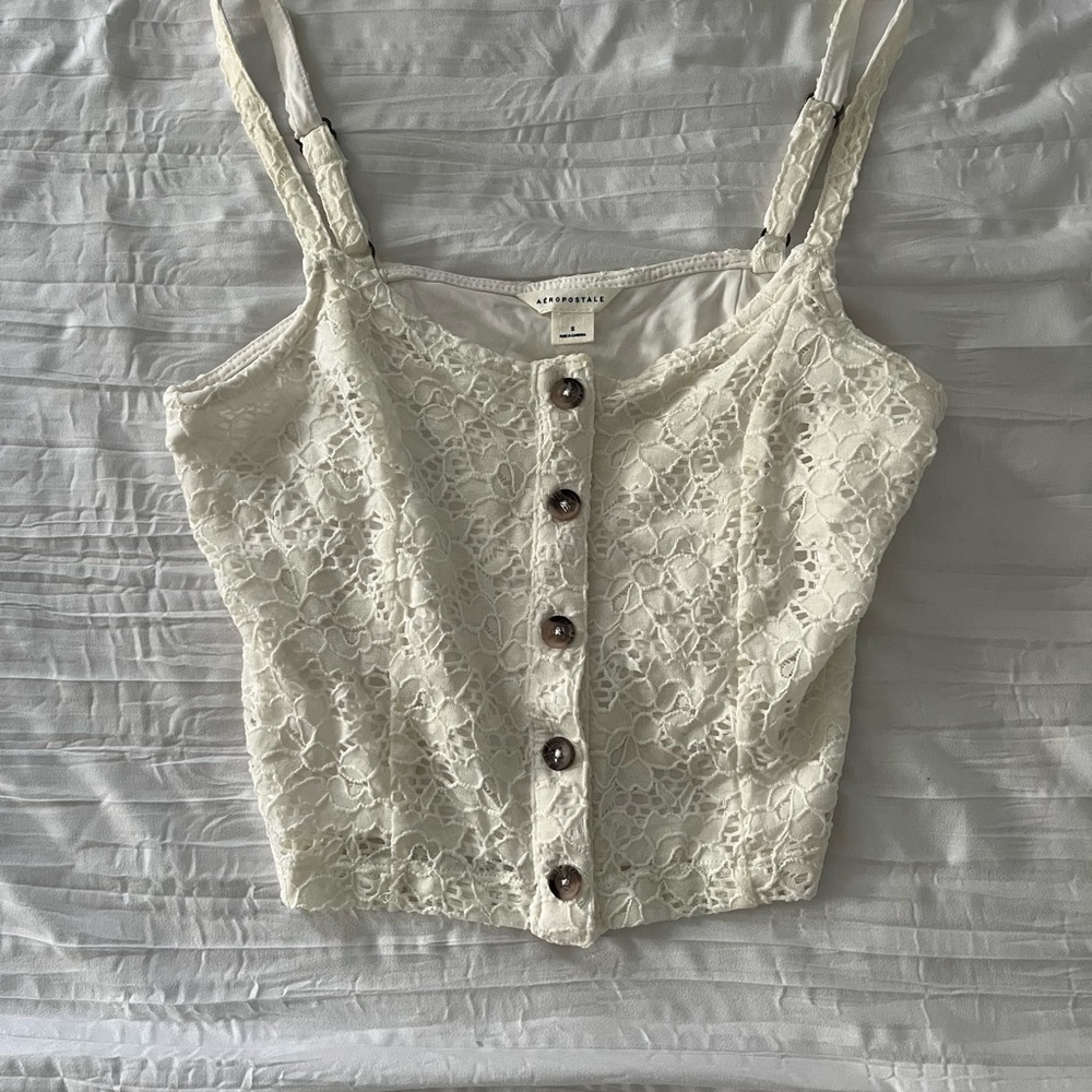 Aeropostale Cream Lace Button-Up Blouse - WORN ONCE